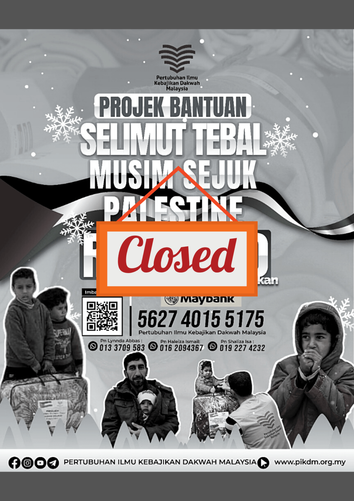 Projek bantuan selimut tebal musim sejuk palestine closed