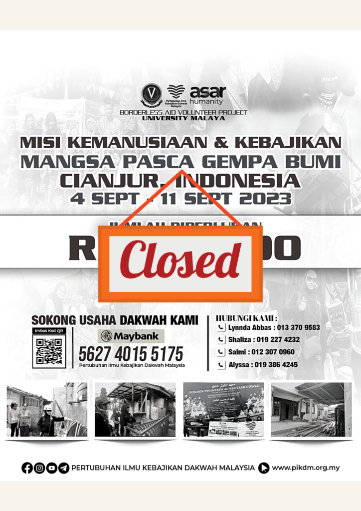 Misi kemanusiaan kebajikan mangsa pasca gempa bumi cianjur indonesia closed