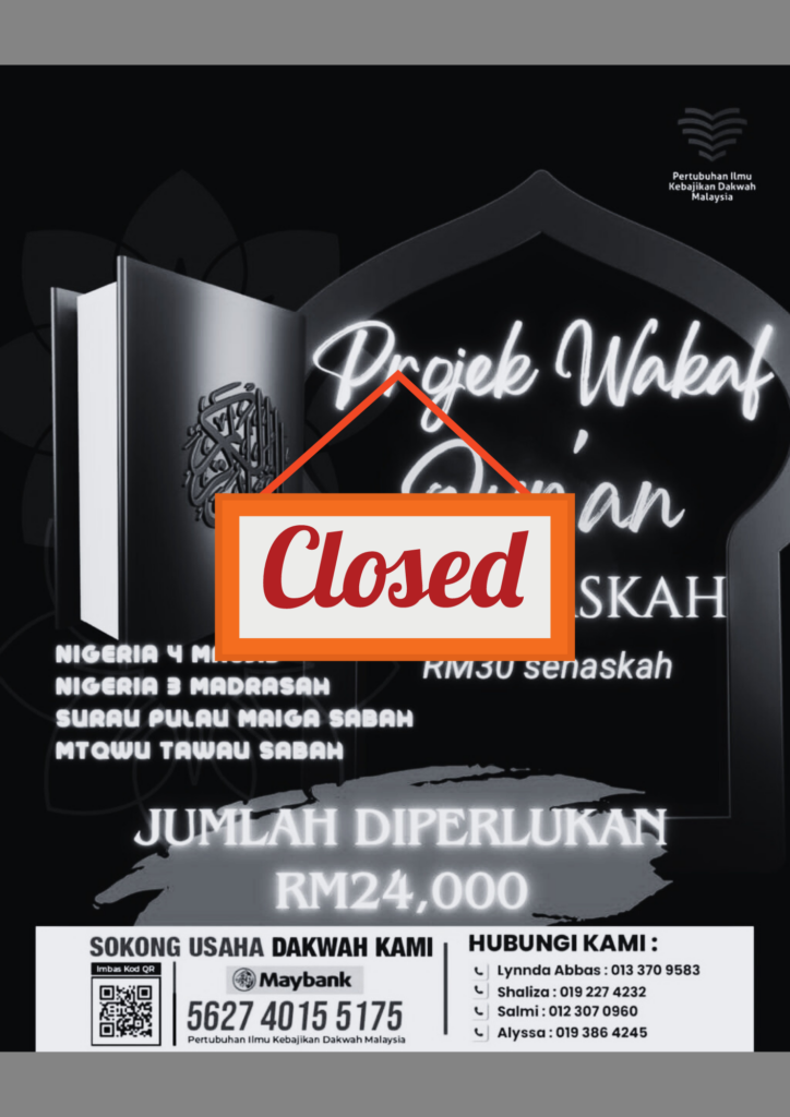 Projek Wakaf Quran 800 Naskah Closed