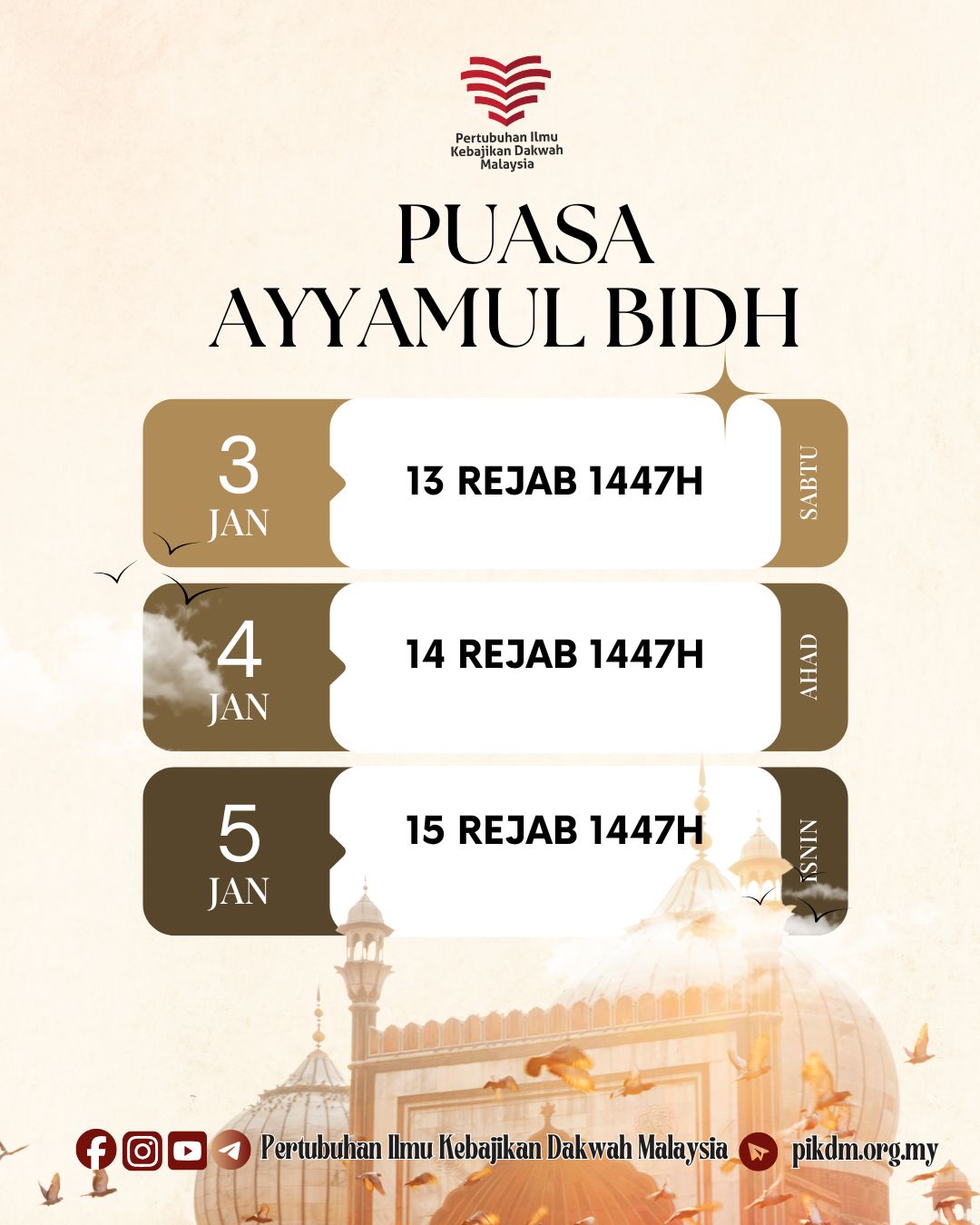 Puasa Ayyamul Bidh Rejab 1447H